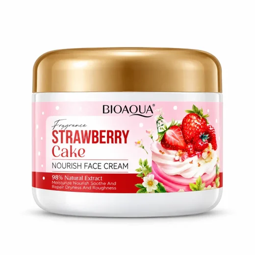 کرم آبرسان صورت کیک توت‌فرنگی مدل Strawberry Cake Nourish حجم 100 گرم