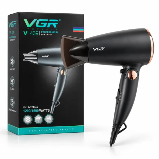 سشوار مسافرتی وی جی آر VGR مدل V-439 تاشو، موتور 1600 وات ، DC