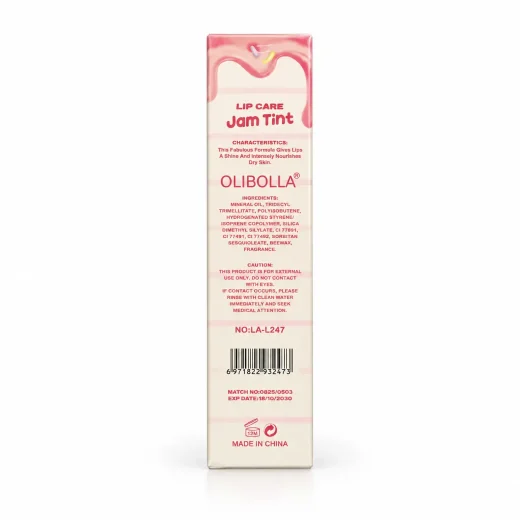 لیپ گلاس (برق لب مایع) بستنی ، نرم کننده و براق کننده اولی بولا OLIBOLLA JAM TINT کد 1 (Candy Lane)