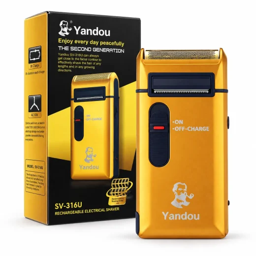 ماشین اصلاح موی صورت و شیور یاندو Yandou مدل SV-316U، شارژی، فویلی و خط‌زن، رنگ طلایی